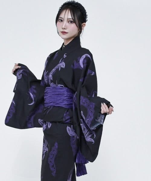 【新品未使用】REFLEM レフレム 総柄浴衣SET ブラック パープル