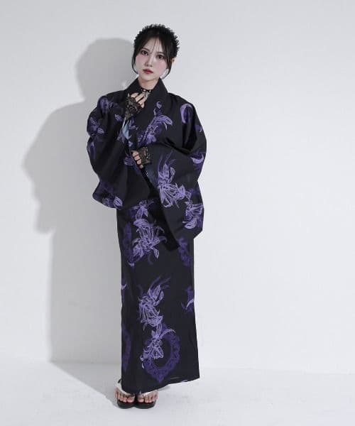 【新品未使用】REFLEM レフレム 総柄浴衣SET ブラック パープル