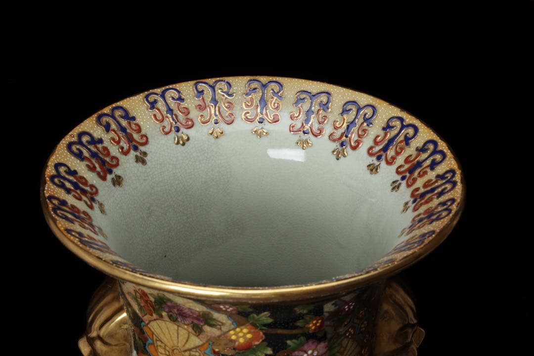 薩摩焼 金薩摩 美人図 大花瓶 高さ61.5㎝ 飾壷 耳付き 花入 古美術品