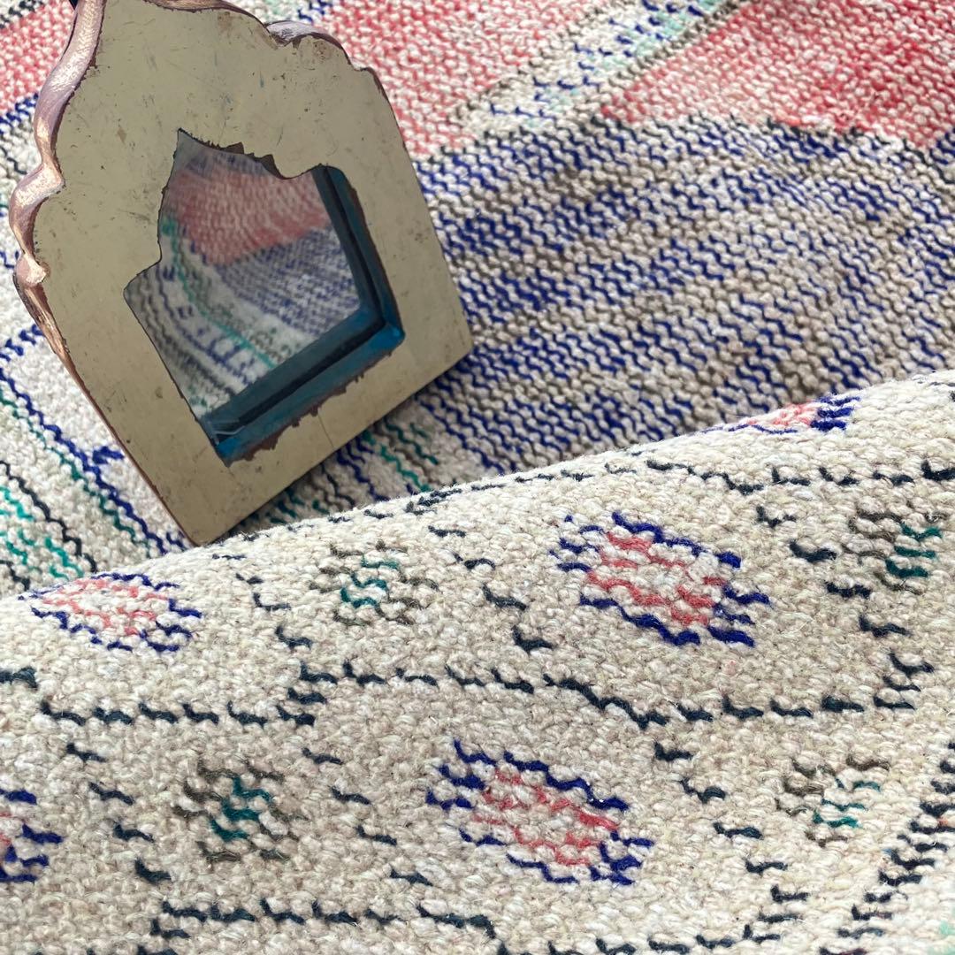 レッド✳︎グリーン　アート塔　パープル　リバーシブル　トルコヴィンテージラグ
