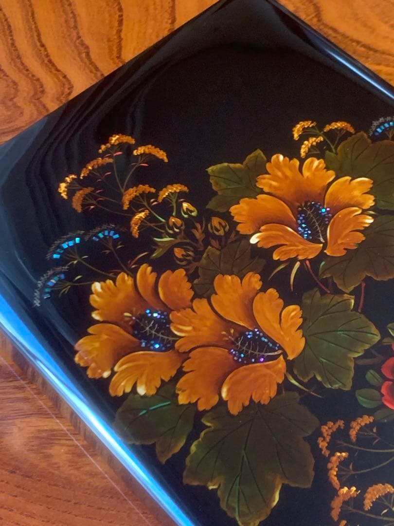 螺鈿漆塗り硯箱 小物入れインテリア 八雲塗り 木製漆器工芸品 美品 化粧箱付