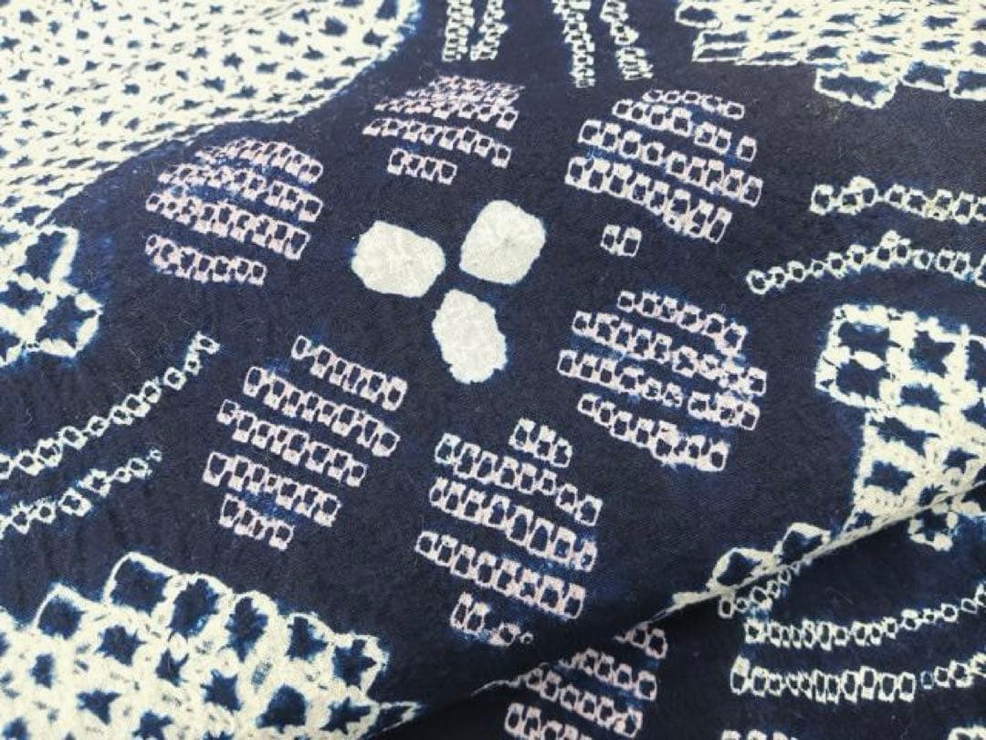 有松絞り　浴衣　トールサイズ　三浦絞り　有松鳴海絞り　紺　花