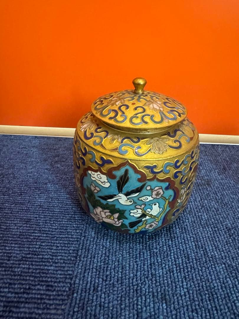 1852   七宝焼　景泰藍　碗1客　茶入1客　フクロウ1客