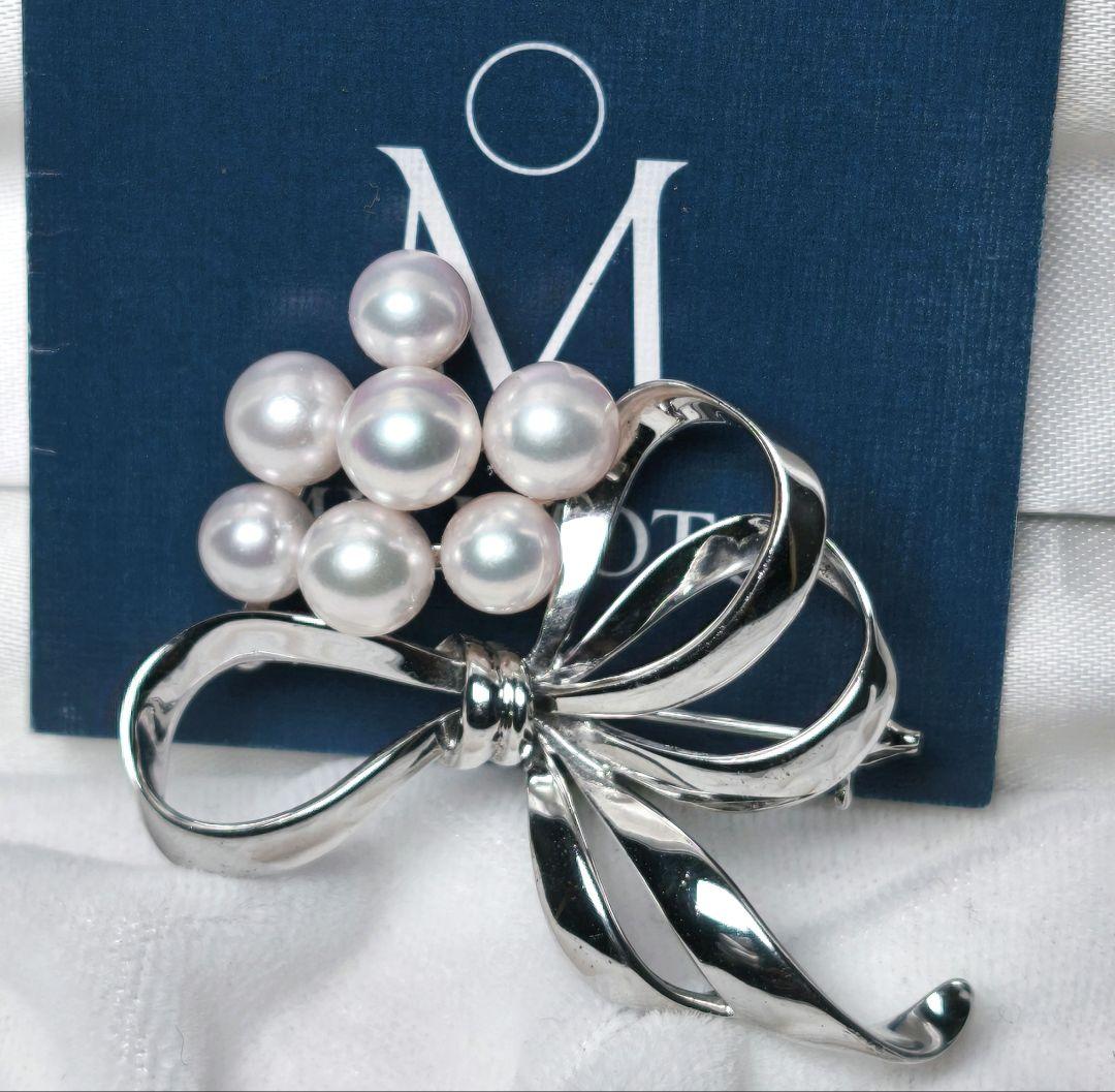 【美品 最高級】ミキモト ブローチ パール リボン 7珠 皇室御用達 正規品