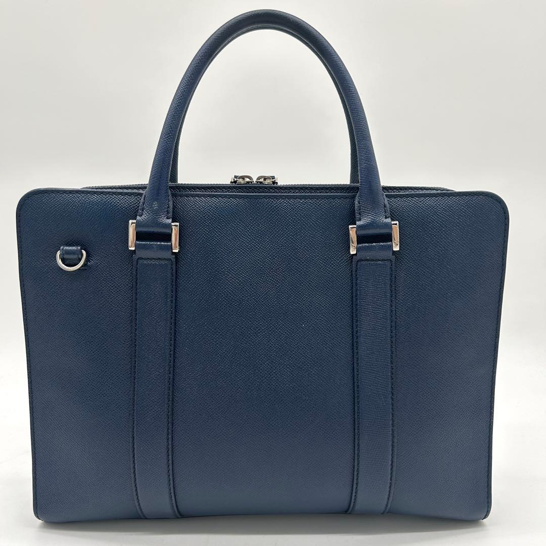 【美品】ブルガリマン ビジネスバッグ サフィアーノレザー A4収納可能 ネイビー