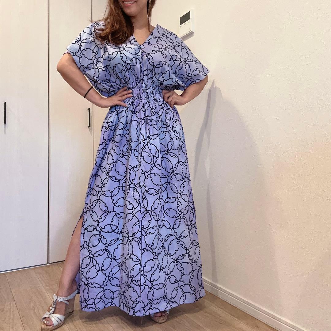 一点物　浴衣　コーマ地　ワンピ　ハンドメイド　ロング　着物　薄紫　雪輪　パステル