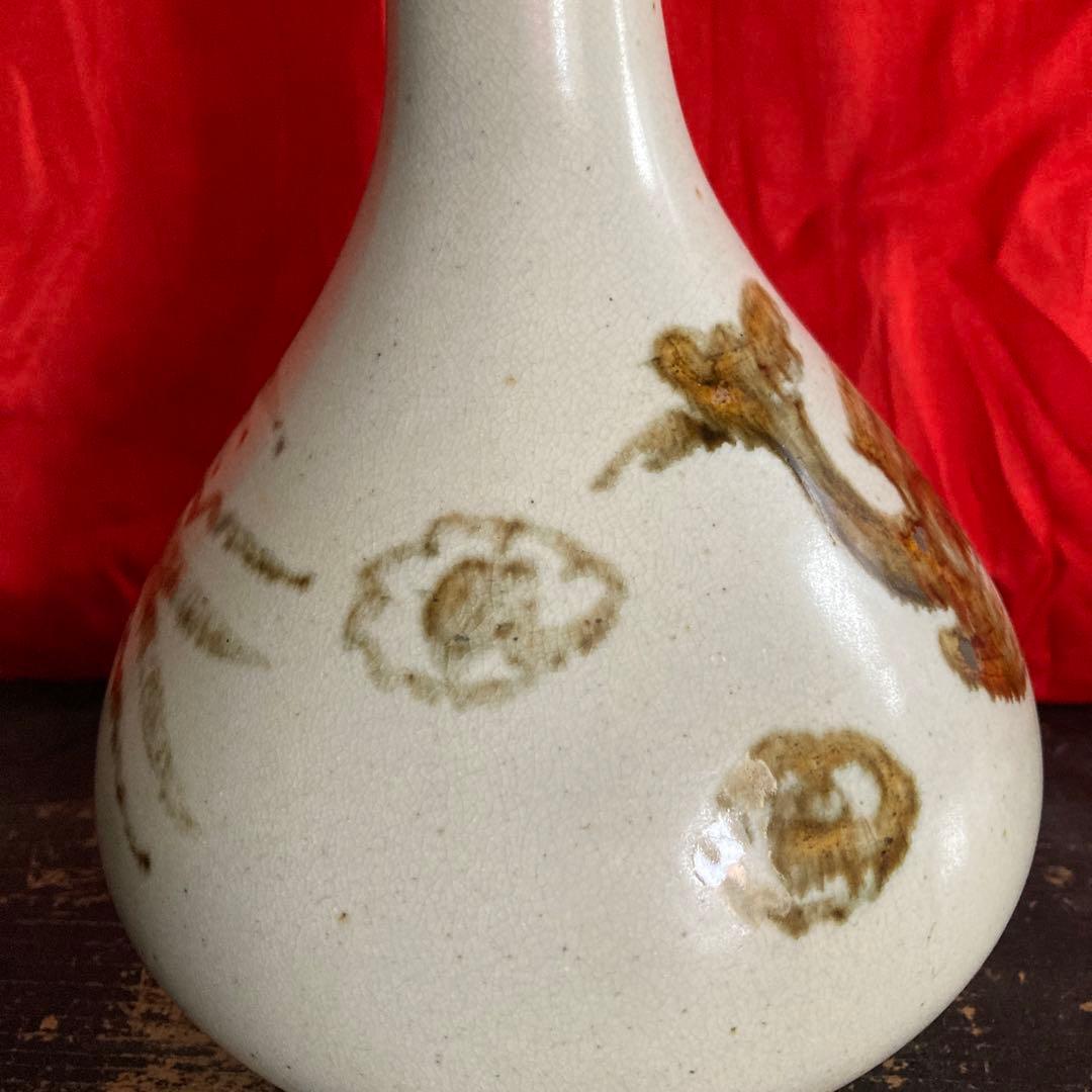 李朝　鉄砂　瓶　徳利　鳳凰文　箱付