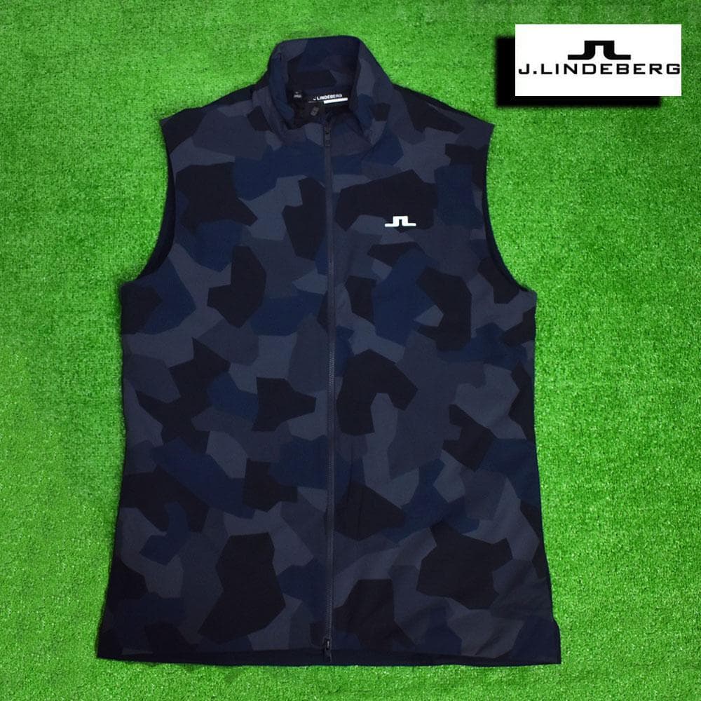 J.LINDEBERG/ゴルフ ジップベスト【ネイビーカモ/XL】新品！
