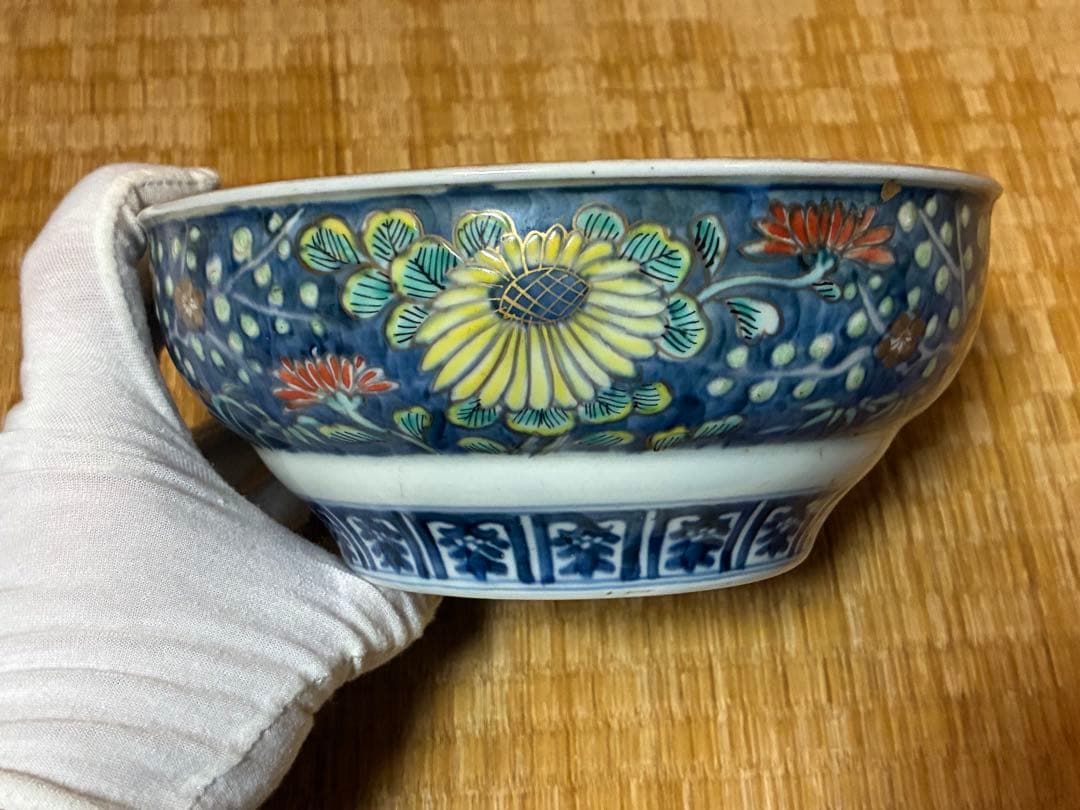 古伊万里 金彩 色絵 風景図 牡丹紋 深鉢 盛鉢 二点