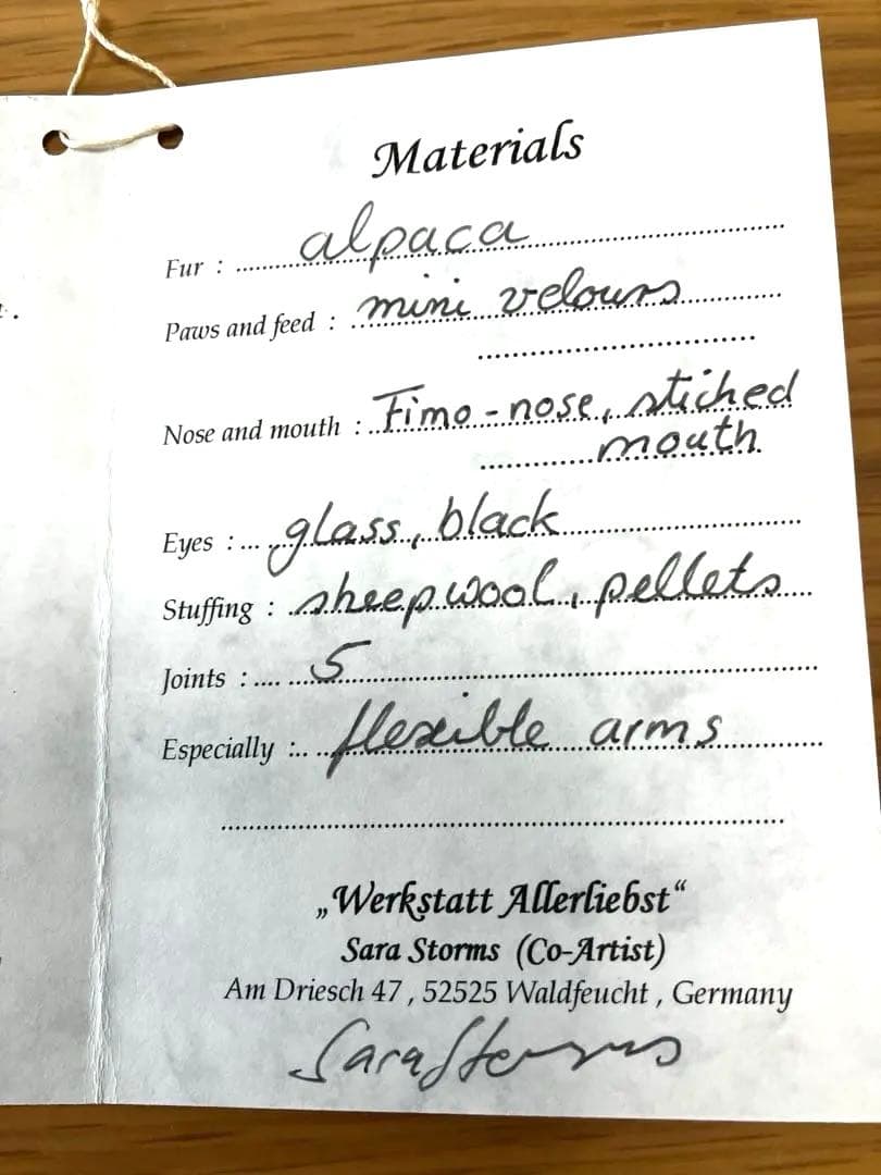 海外作家【幻の作家デザイン】サラ•ストーン作　28㎝　ドイツ希少ベア　￼