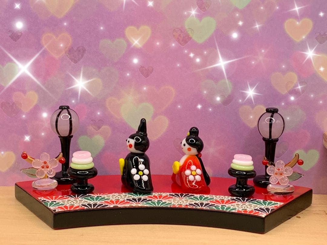 可愛い*°♡満開花ざかり雛☆ミニチュア　ガラス細工☆ひな祭り　桃の節句