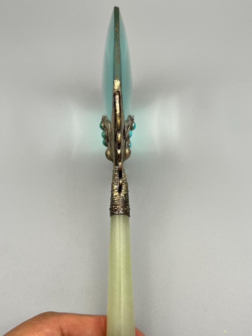 1900年代 ジェイドストーン ハンドル & シルバー フィリグリー 拡大鏡