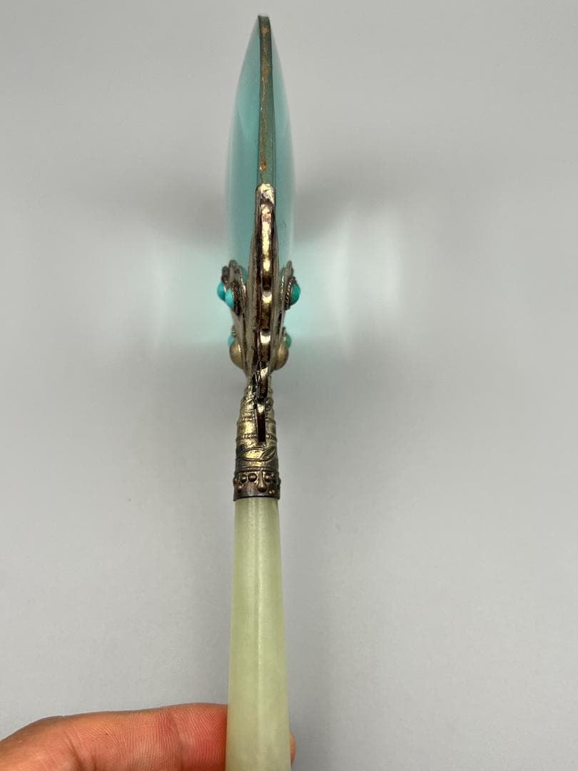 1900年代 ジェイドストーン ハンドル & シルバー フィリグリー 拡大鏡