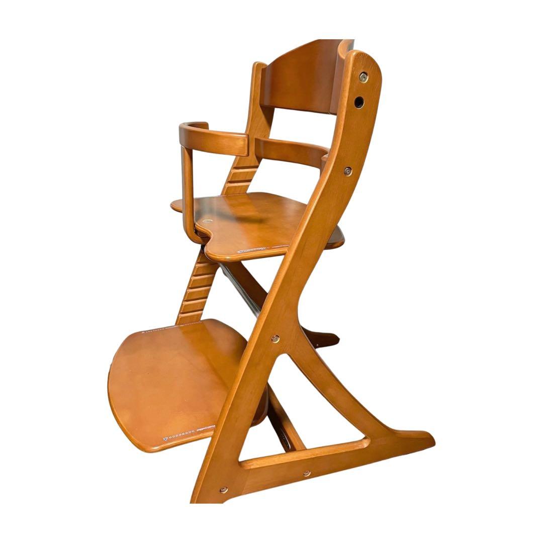 [極美品] 大和屋 すくすくチェアプラス ガード付 ブラウン 木製ベビーチェア