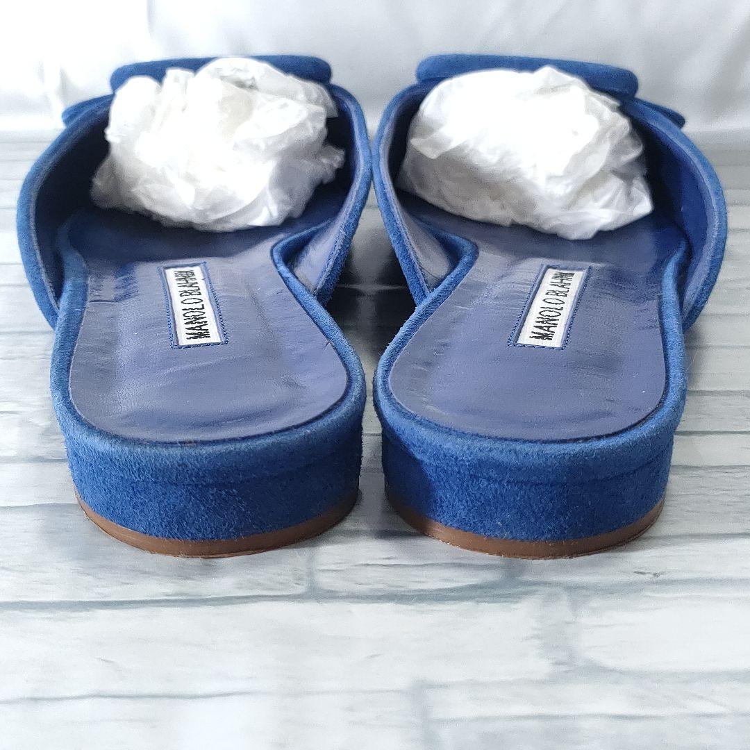 保存袋付き✨マノロブラニク　メイセール　スウェードミュール　バックル　ブルー38