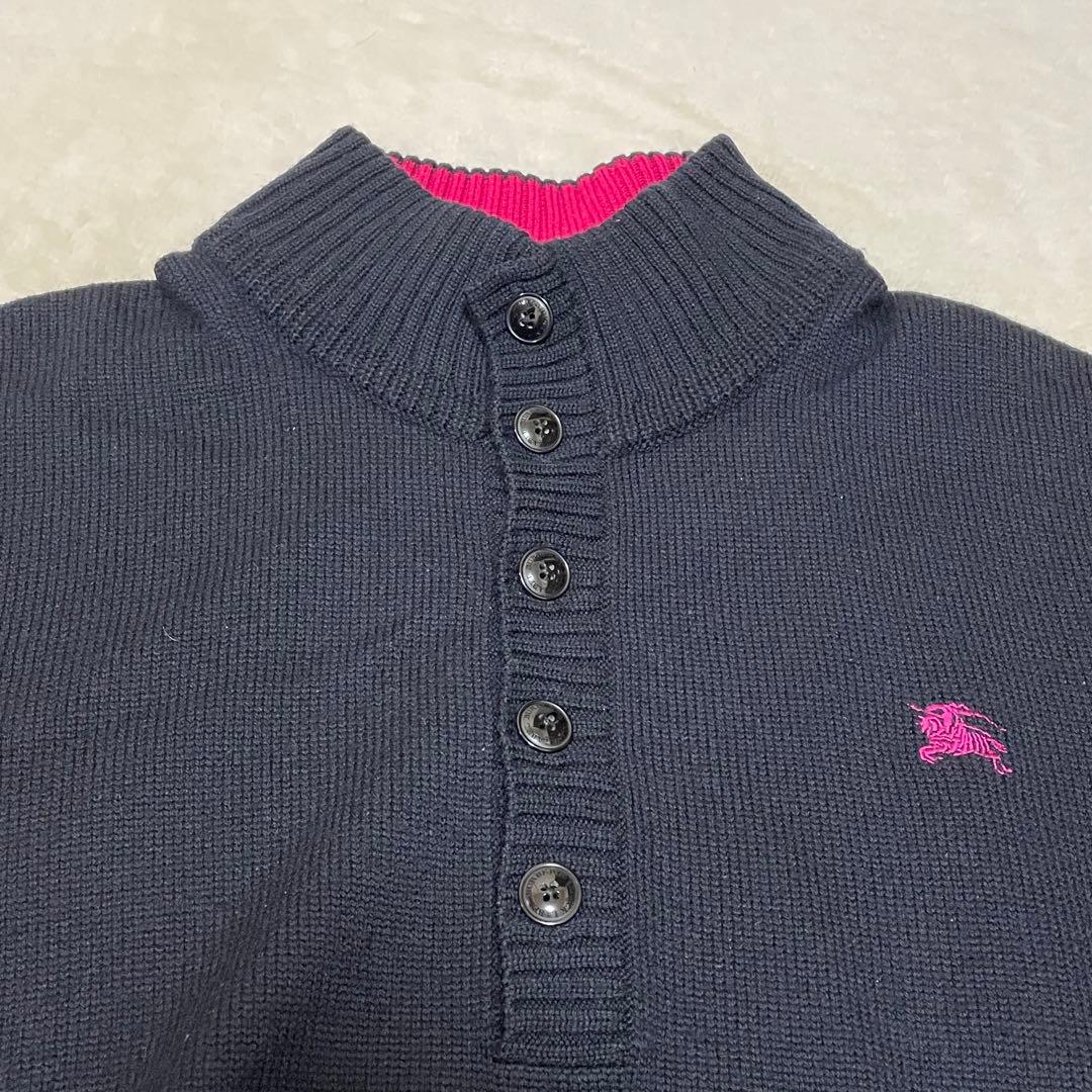 バーバリーブラックレーベル　ハイネックセーター　L　羊毛　ウール　ネイビー