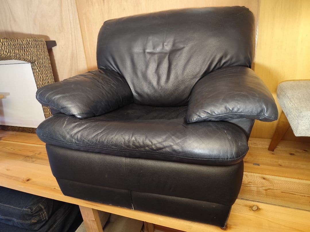 高級感 本革風 1人掛けソファ ブラック パーソナルチェア