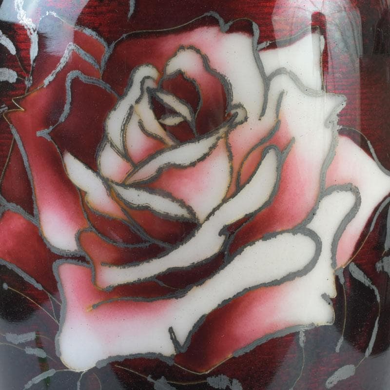 七宝焼　赤透釉　花文　花瓶　V　9900