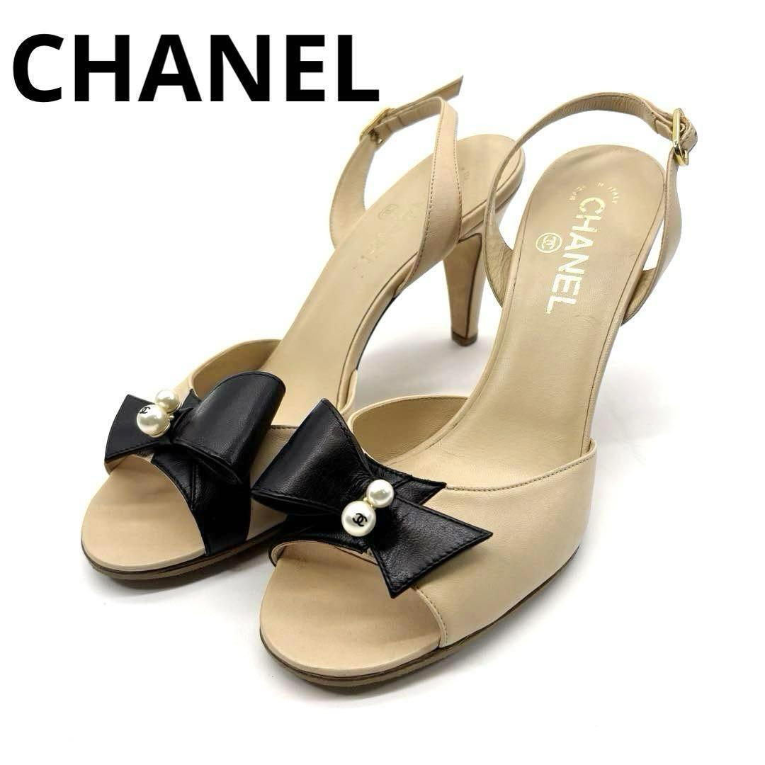 【約24.5cm】シャネル リボンサンダル バックストラップ ココマーク5Q3