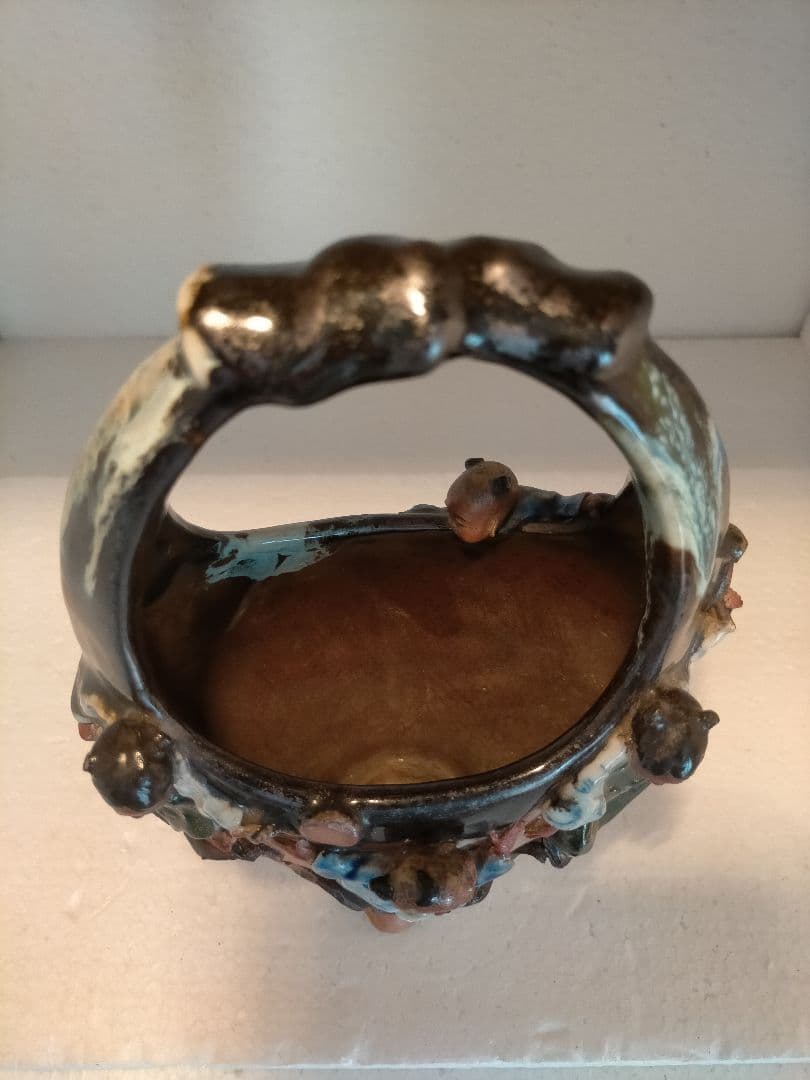 希少　隅田焼 石黒香々 高浮彫人物 花瓶 アンティーク 里帰り