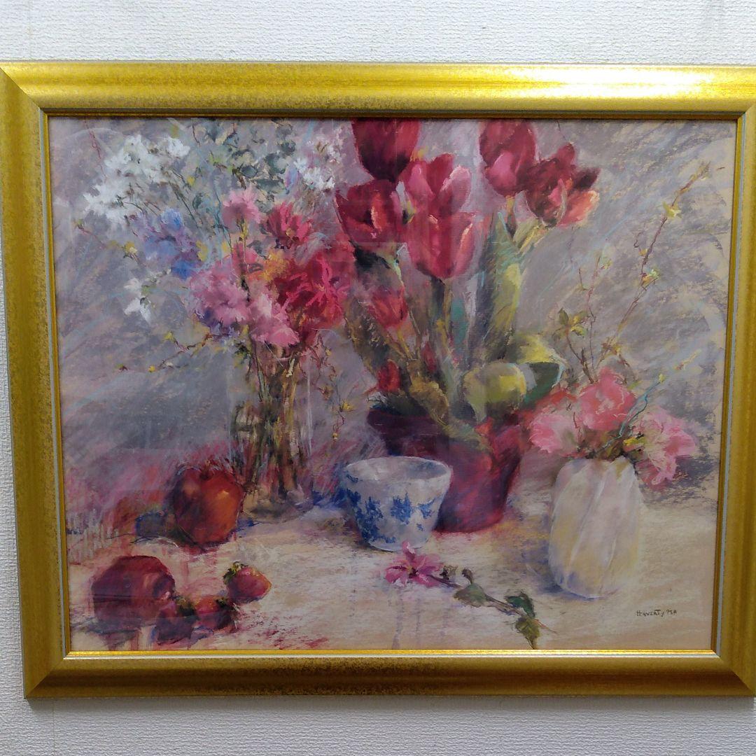 ポスター　横　特寸法　チューリップ　赤い花　額装仕上げ品