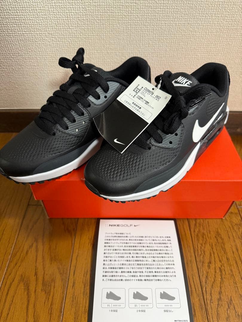 新品NIKEナイキゴルフエアマックス90ゴルフシューズ黒24センチレディース