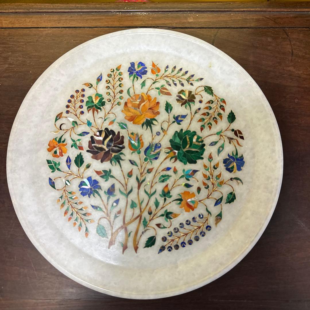 置物，皿，ハンドメイド 天然石　細工 螺細 プレート 飾り皿