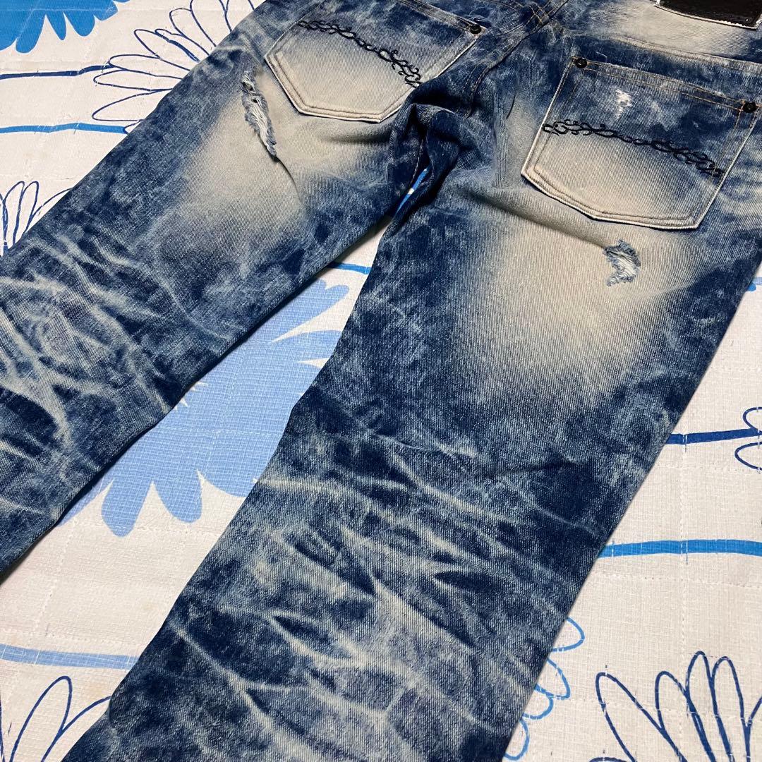 【希少】MIDAS 刺繍　染め　ダメージ加工　ワイド　フレア　デニム　パンツ