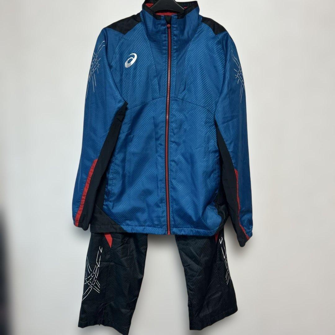 asics ウインドブレーカー セットアップ（上下）XL（O）青×黒 高機能保温