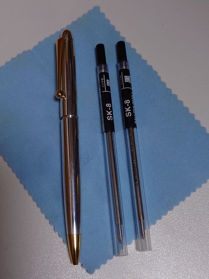 不二ゼット万年筆 田村浩二作 純銀削出し ゴールドトリム ツイスト式ボールペン