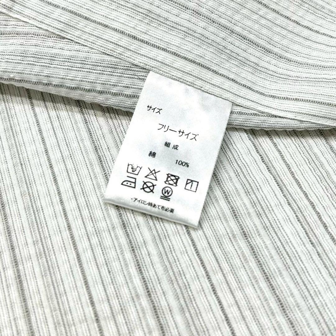 古典しじら織　浴衣　綿　粋な夏着物　縞柄　献上帯 半幅帯白　2点　0810⑪