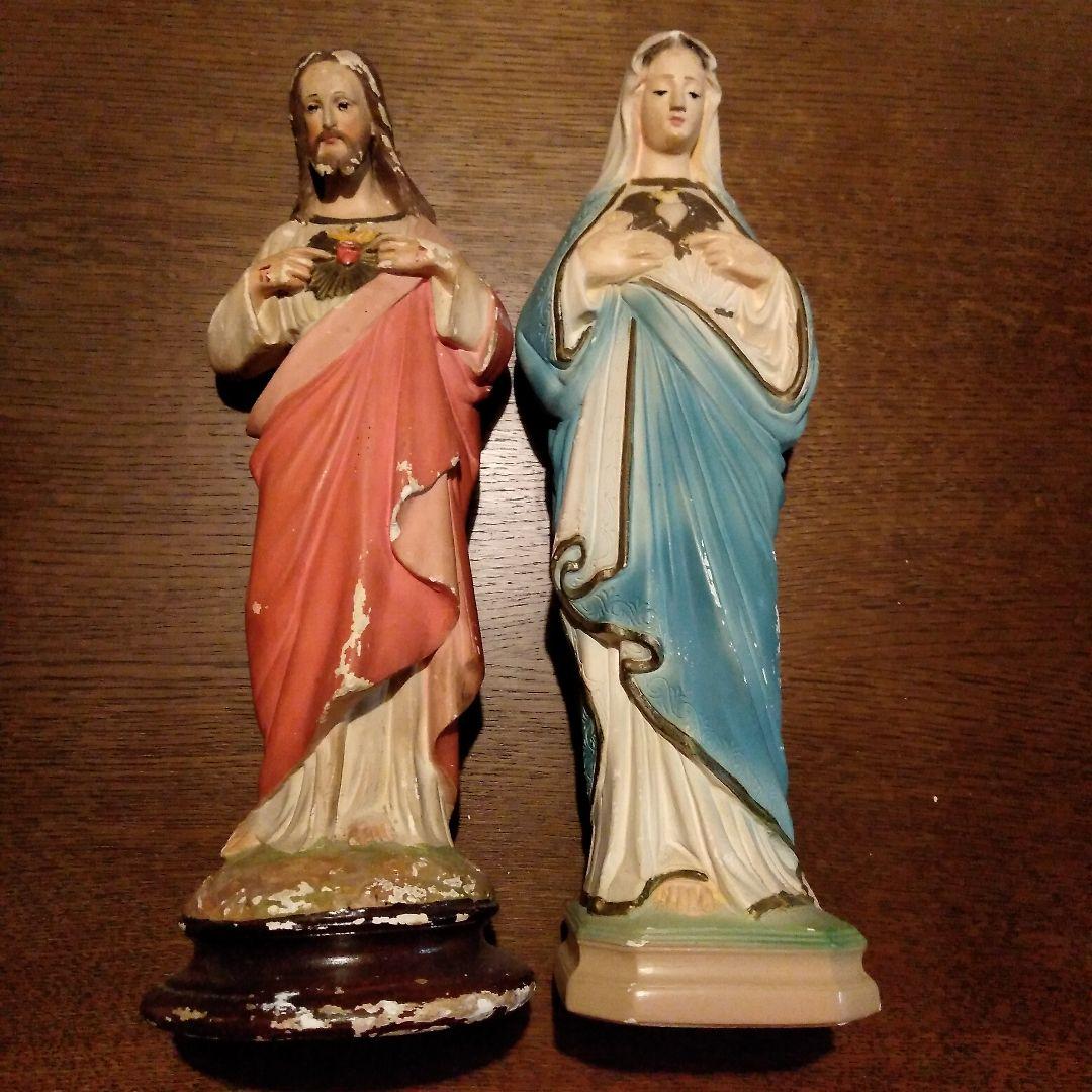 〔アンティーク〕キリスト像＆マリア像 2体セット