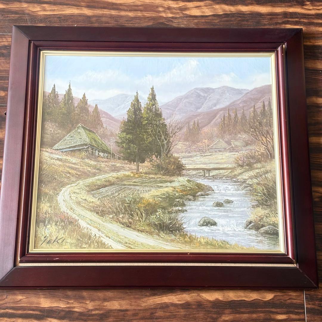 関健造「山村風景」油彩 F10 額装 應美会会員 岐阜県出身 油絵 油画 k