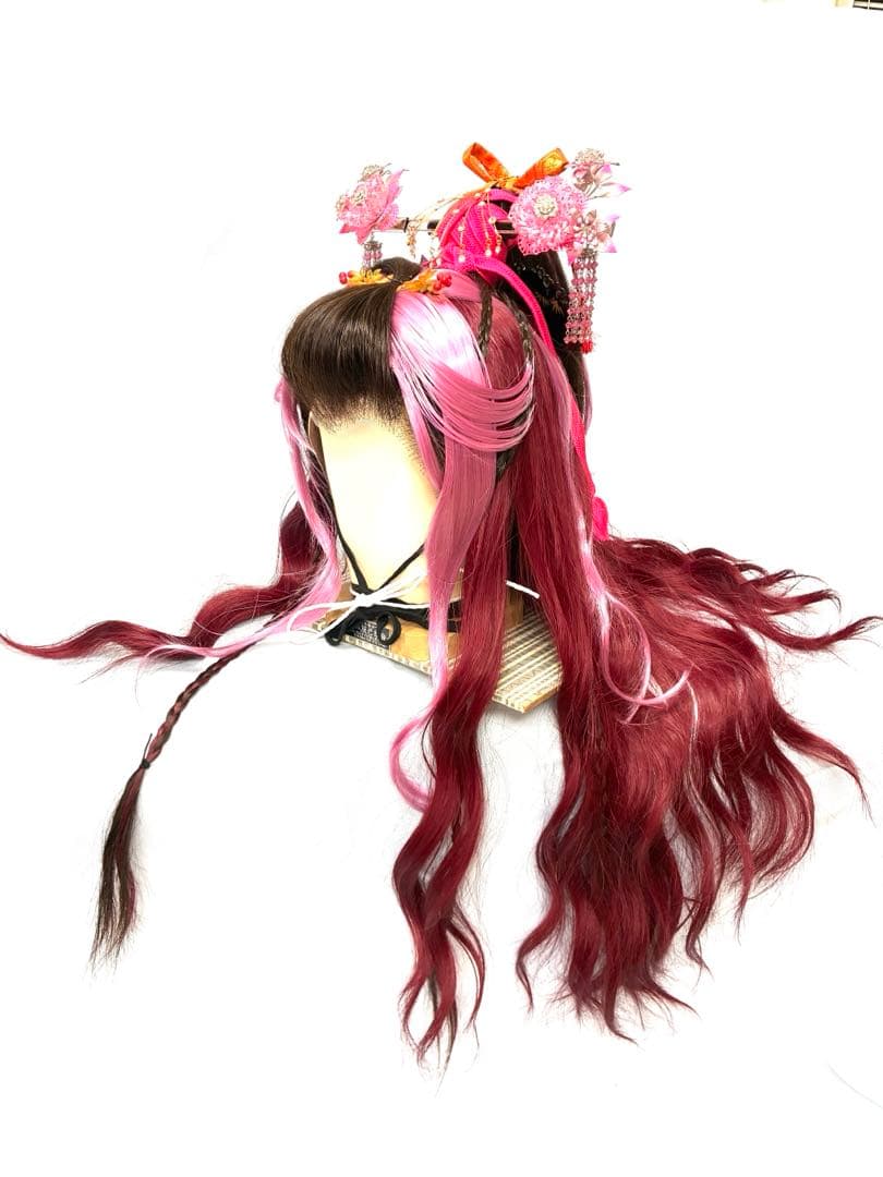 辰巳８号サイズ.耐熱ファイバーワインカラープラス、中古舞踊かつら、大衆演劇かつら