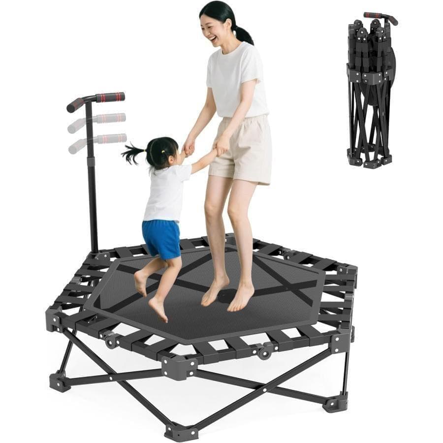 トランポリン折りたたみ式 静音設計 手すり付き 3段階調節 耐荷重150kg