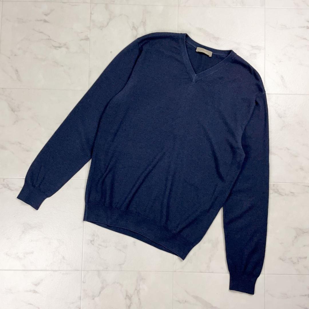 クルチアーニ ウール100％ Vネックニット イタリア製 紺 52*HD1265