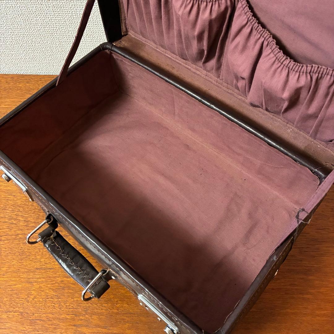 美品 トランク ダークブラウン 革製 ヴィンテージ アンティーク 鍵付き カバン