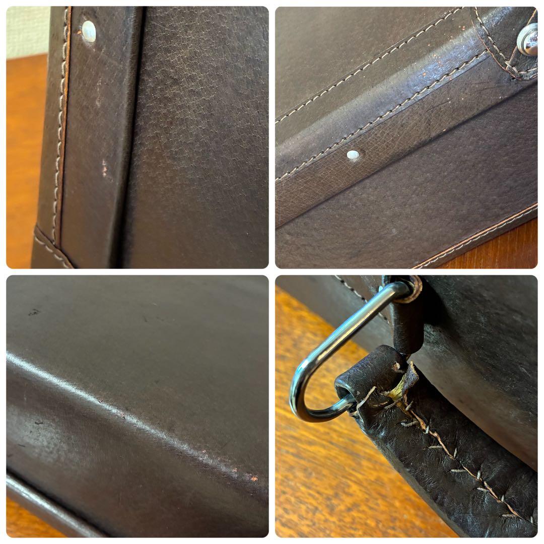 美品 トランク ダークブラウン 革製 ヴィンテージ アンティーク 鍵付き カバン