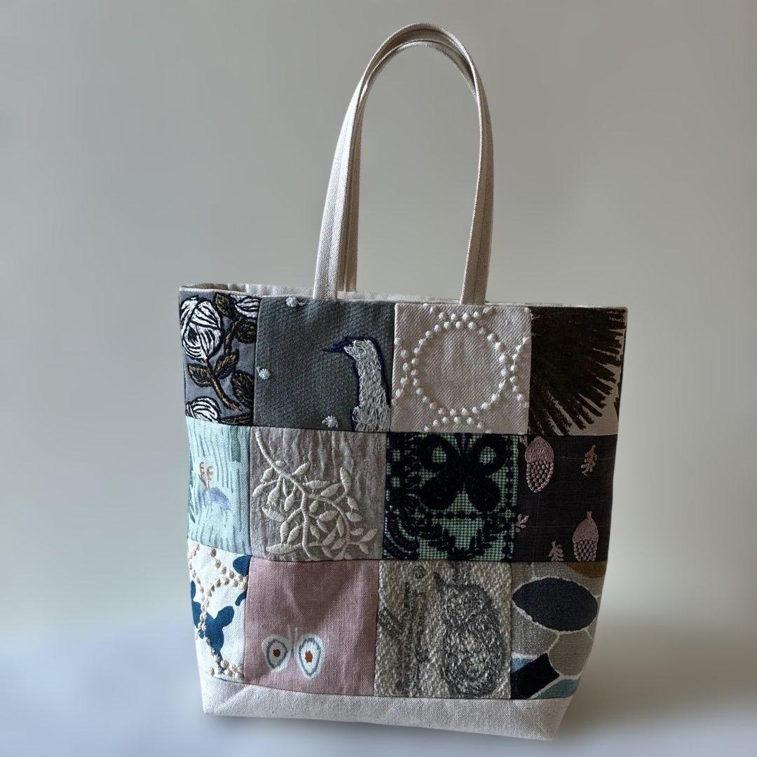 ミナペルホネン 生地使用　パッチワークトートバッグ　お散歩バッグ　rosy