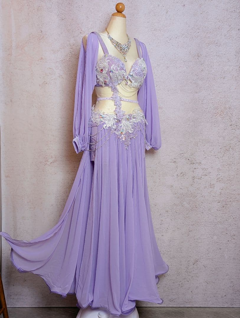 新品 ベリーダンス 衣装 コスチューム ラベンダー