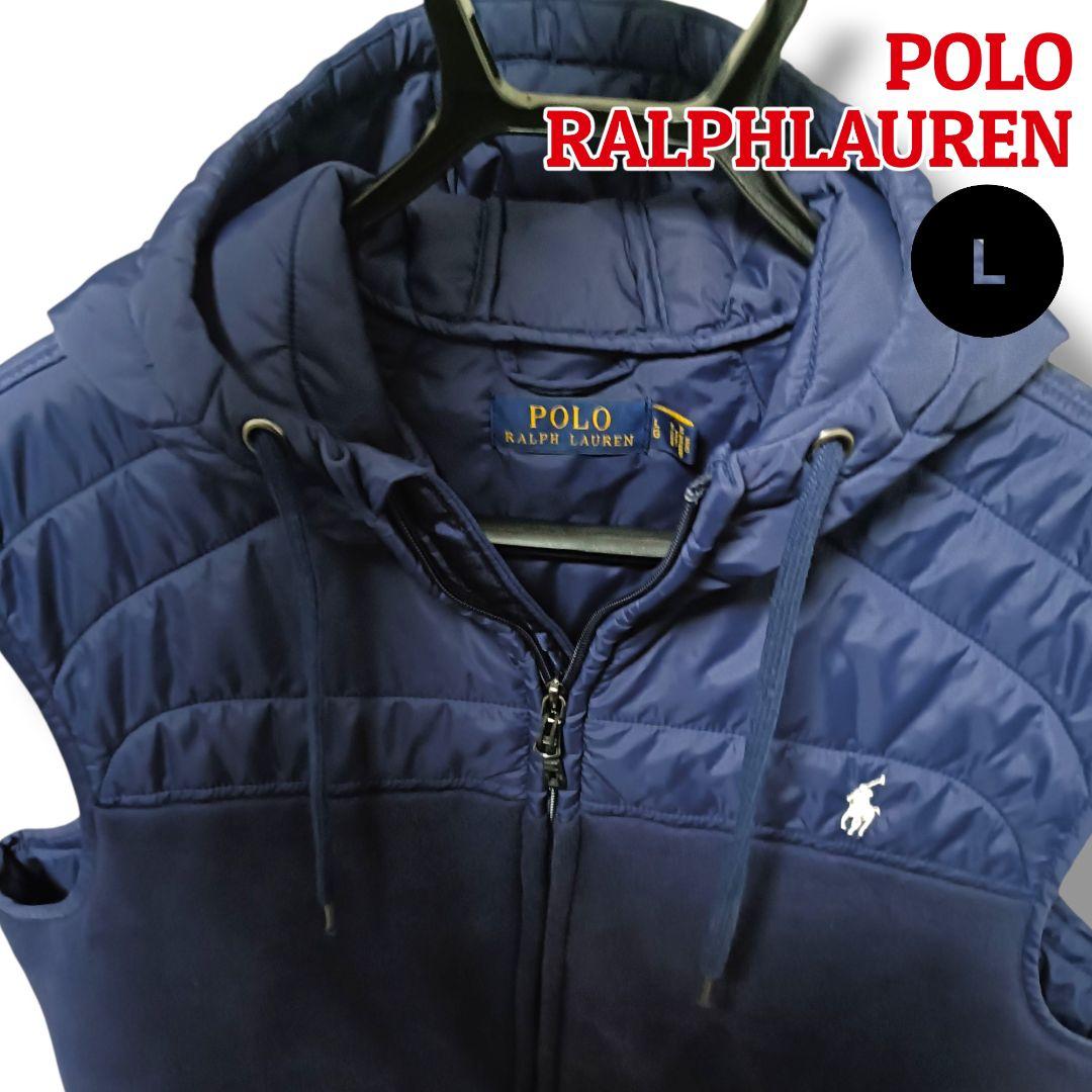 【大人の上質】ポロラルフローレン 中綿フーデッドベスト L ネイビーメンズゴルフ