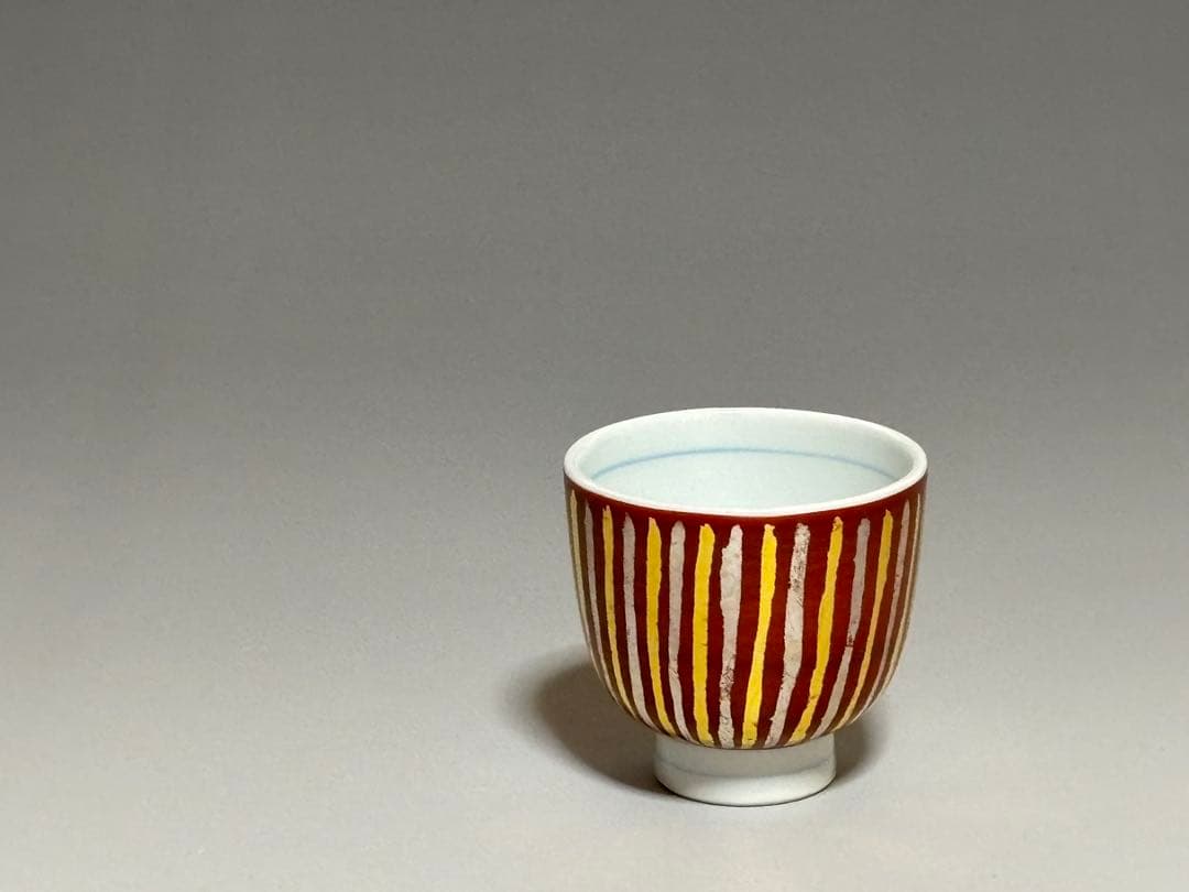 紅地金銀彩煎茶碗　五客　小野次郎　共箱　　師、小野珀子