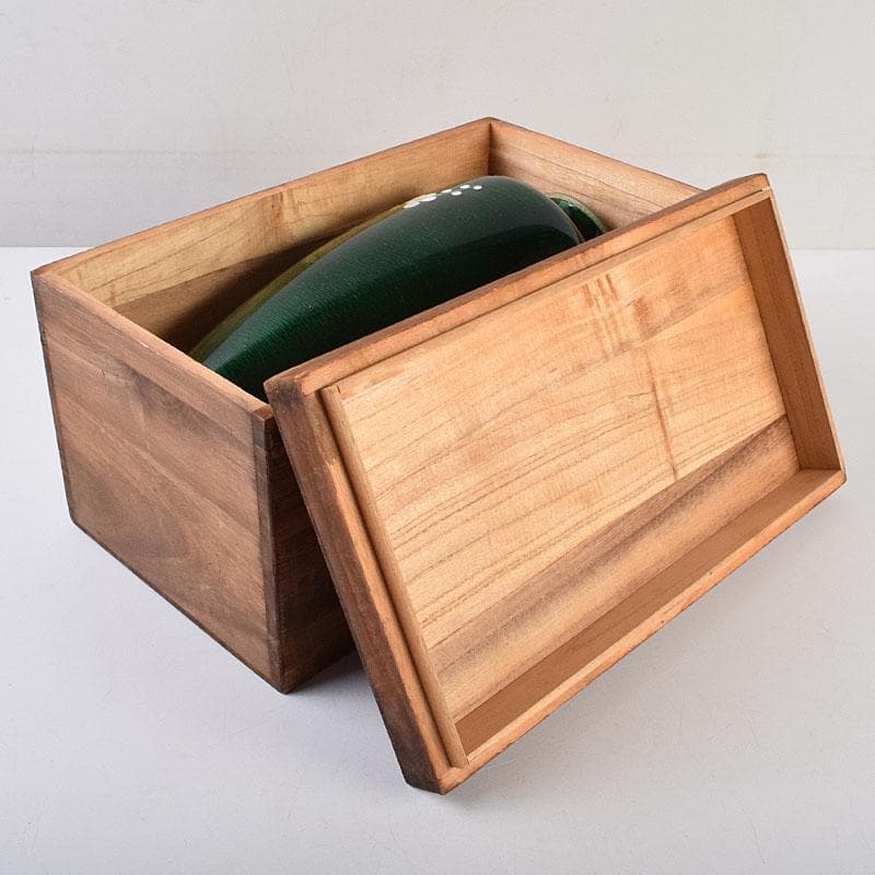 七宝焼　安藤七宝店　緑透釉　四君子文　花瓶　唐木台付　共箱　M　R9508