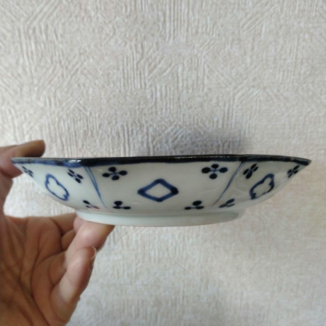 古伊万里染付蜘蛛の巣文様瑠璃八角皿江戸時代