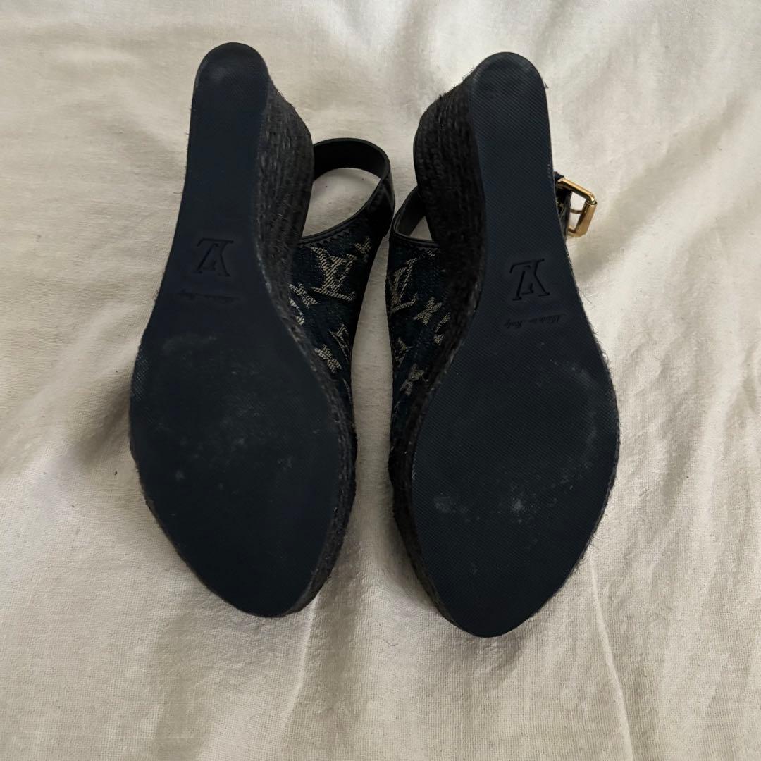 ルイヴィトン モノグラム デニム オープントゥ ウェッジソール サンダル38