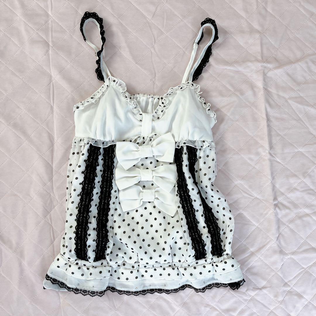 トゥララ ホワイトリボン レースフリルドット柄 キャミソール リズリサ系