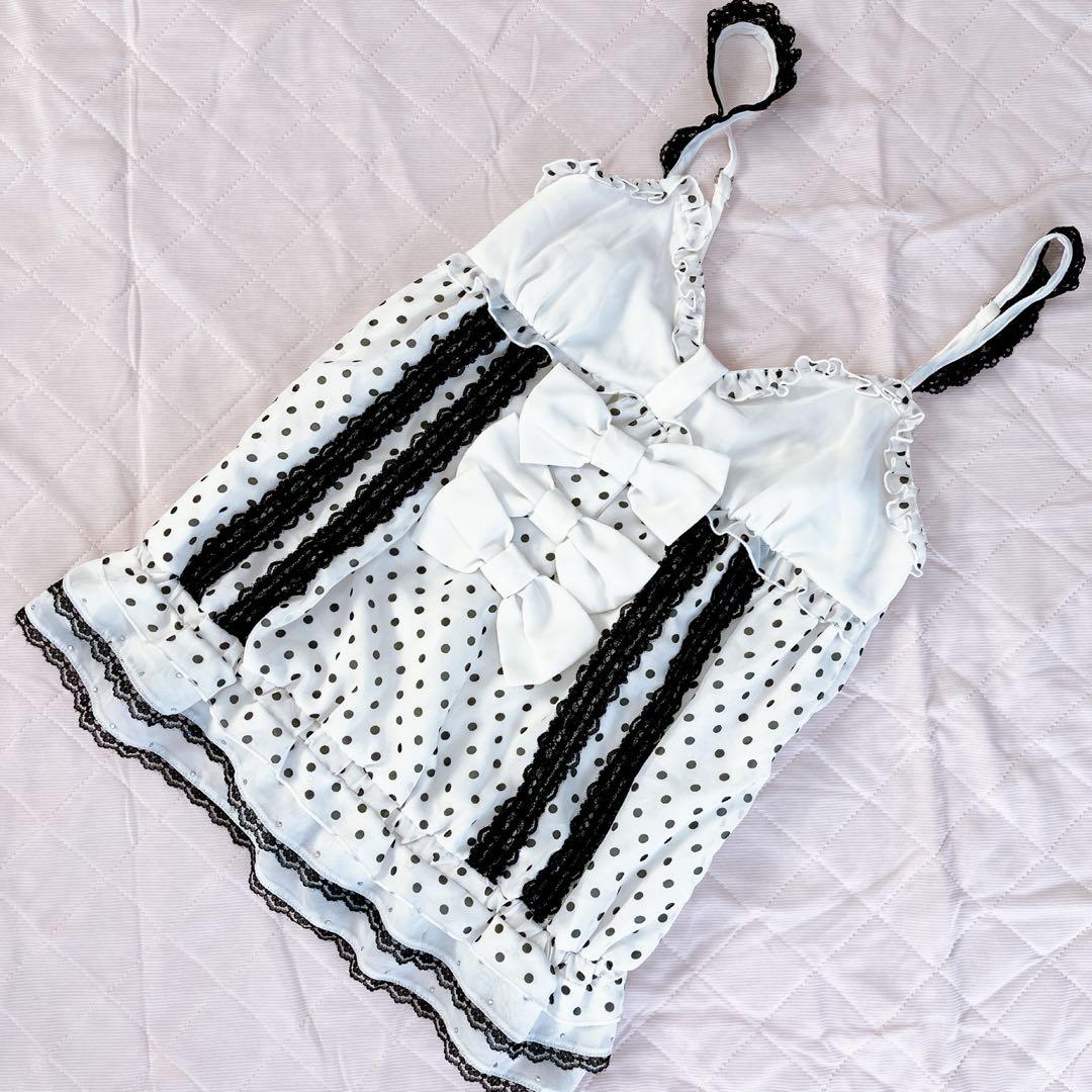 トゥララ ホワイトリボン レースフリルドット柄 キャミソール リズリサ系