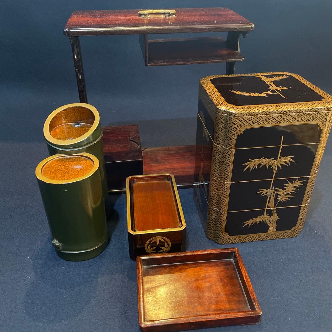 時代物　『野弁当箱』　木製漆器　※状態良好　木箱付　漆器