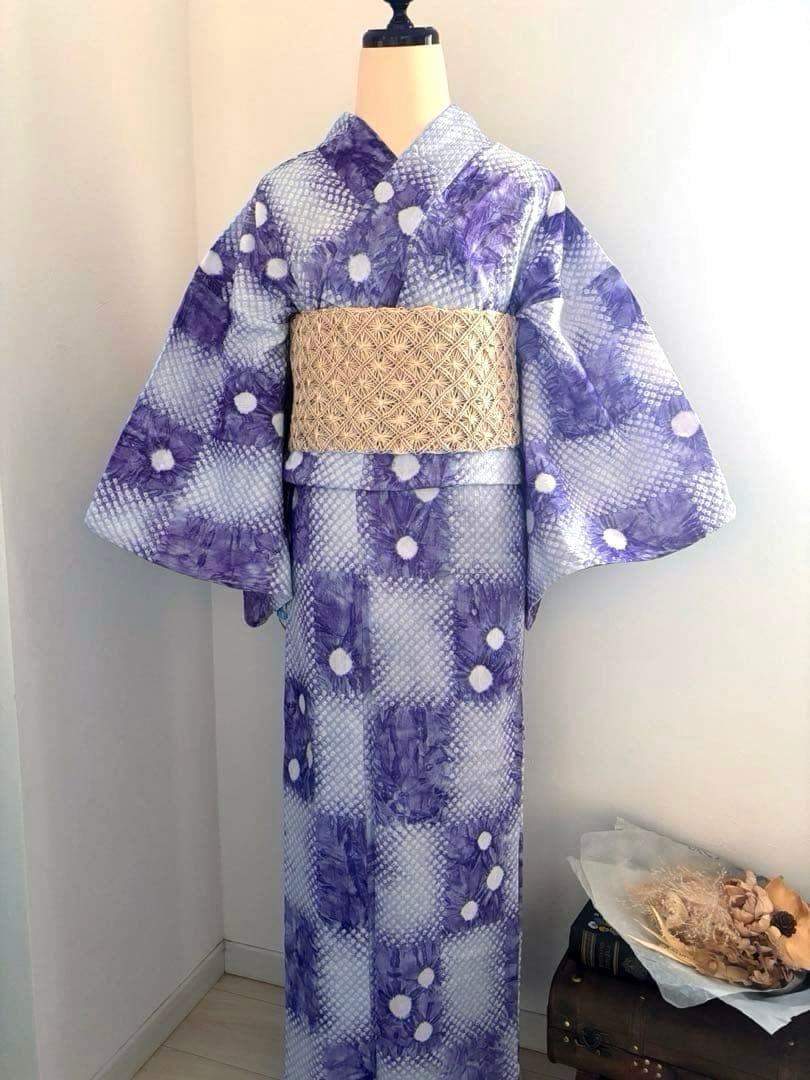未使用　絞りの浴衣　紫　トールサイズ