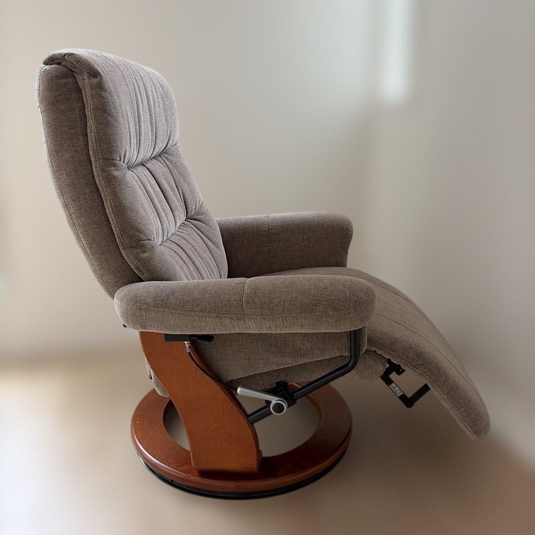 リクライニング一人ソファー フットレスト付ブラウン茶色オットマンパーソナルチェア